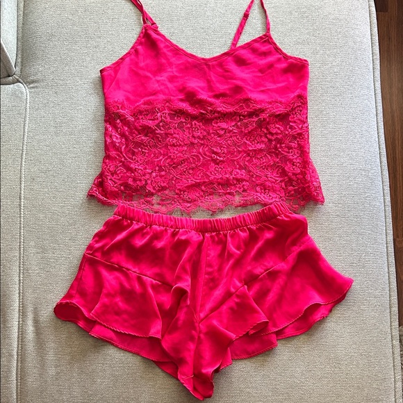 Adore Me Vibrant Pink Lace Pajama Set - Picture 1 of 1